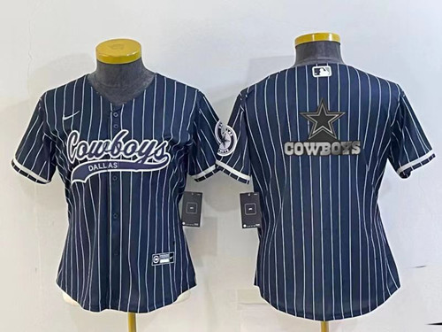 Women's Dallas Cowboys Navy Team Big Logo With Patch Cool Base Stitched Baseball Jersey(Run Small)